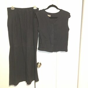 Eileen Fisher Vest and Wide Leg Pant Set Navy Blue Preowned